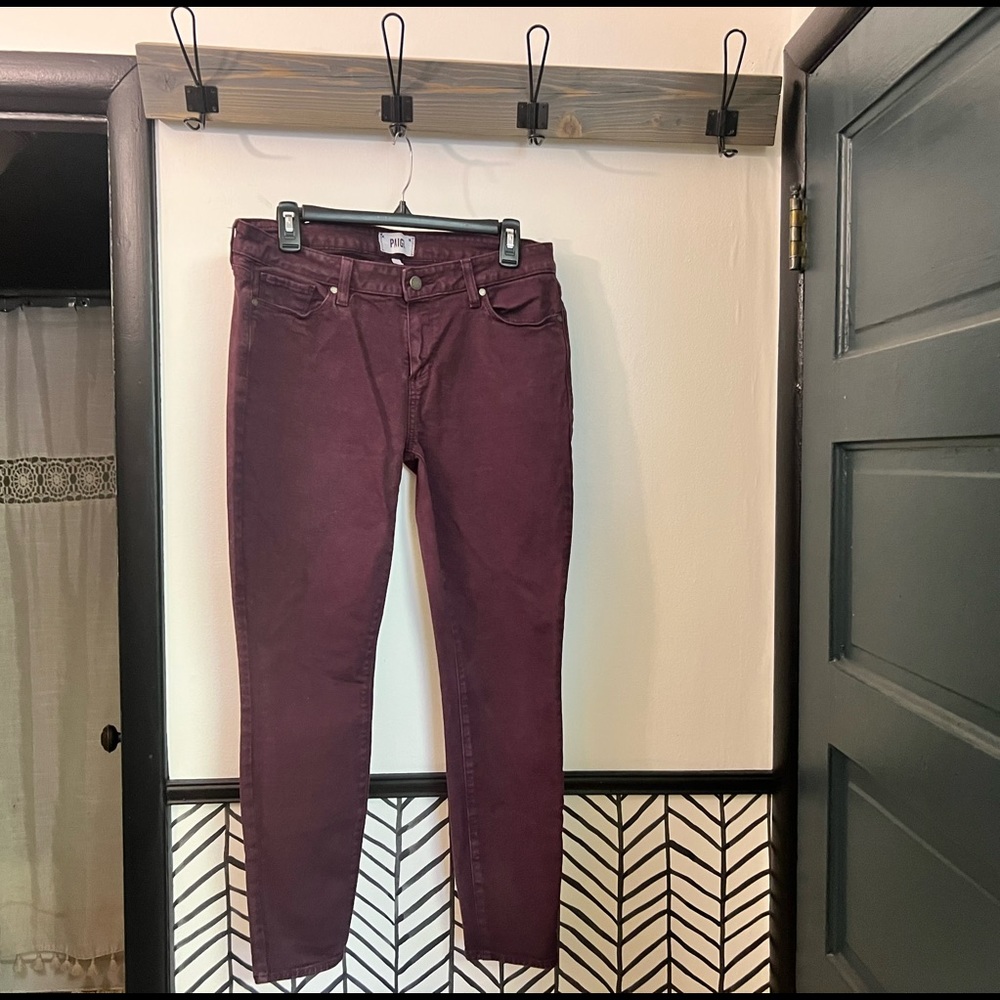 Women's Paige Verdugo Burgundy Skinny Ankle Denim Jeans